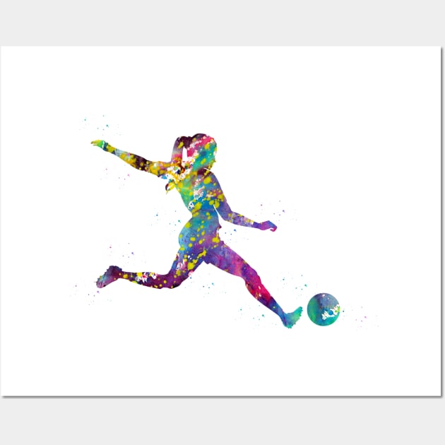 Woman footballer soccer player Wall Art by erzebeth